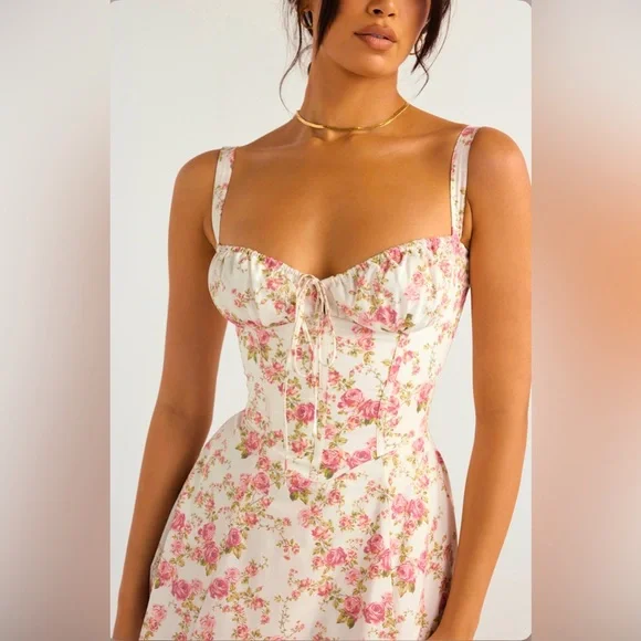 NWT HOUSE OF CB CARMEN Rose Print Bustier Sundress. Size XL